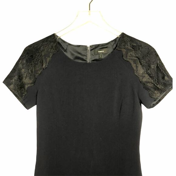 Theory Modern Crepe Sheath Dress Navy Lace 2 EUC - Picture 3 of 9